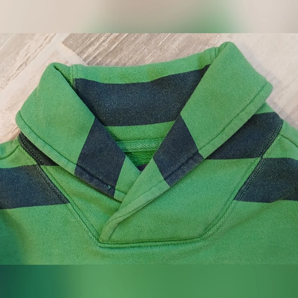 Baby Gap Green & Navy Wide‑Stripe Fleece Pullover – Size 18–24M – Retro 2009